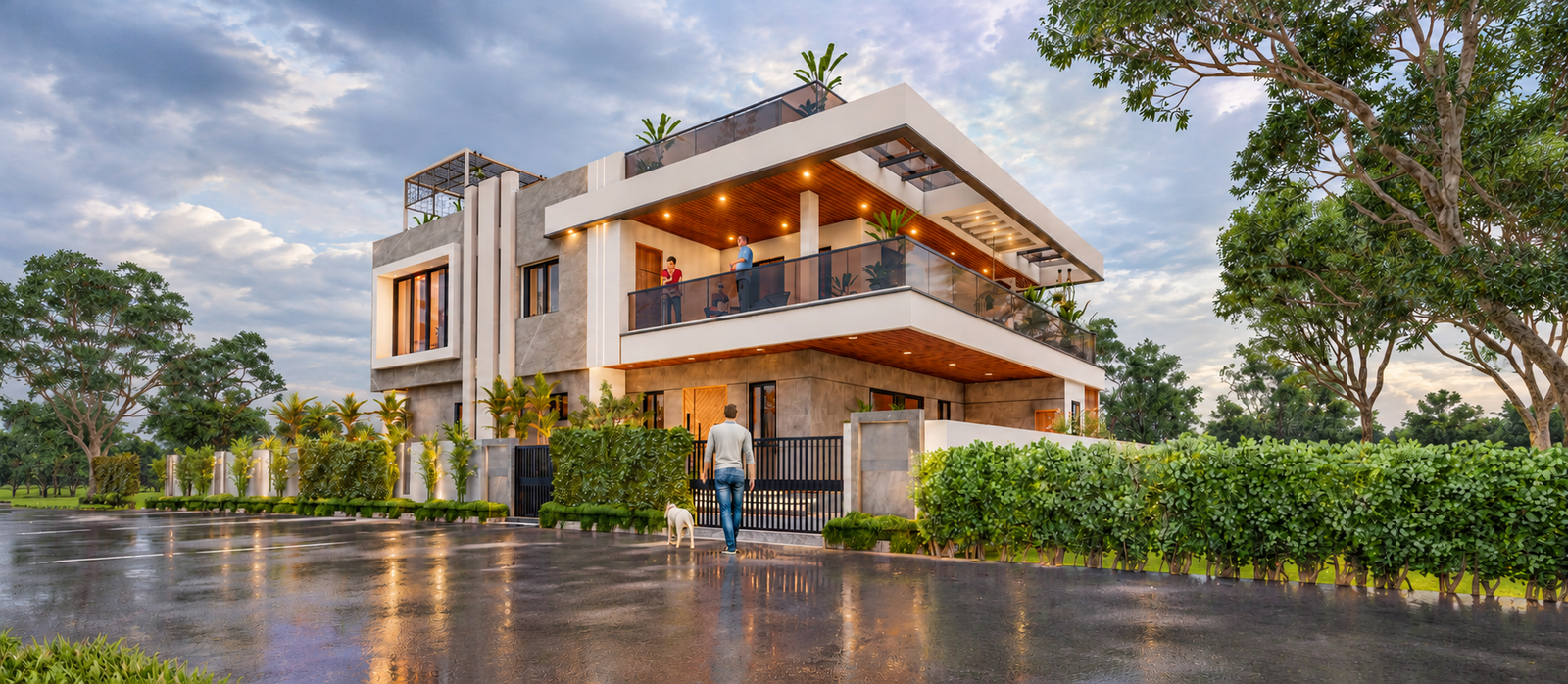 Modern Villa at Dusk